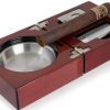 Mantello Cigar Ashtray Gift Set - High-Gloss Cherry Finish Wooden Travel Case - Stainless Steel Holder, Jet Torch Lighter, and Guillotine Cutter for Up to 54 Ring Gauge Cigars - Perfect for Travel - Image 4