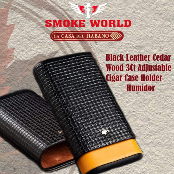 Black leather cigar humidor with case