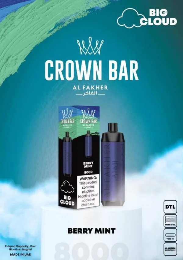 Al Fakher CROWN BAR Disposable Vape 8000 puffs Berry Mint 1