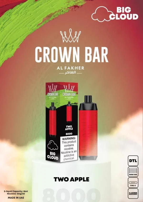 Al Fakher CROWN BAR Disposable Vape 8000 puffs Two Apple 1