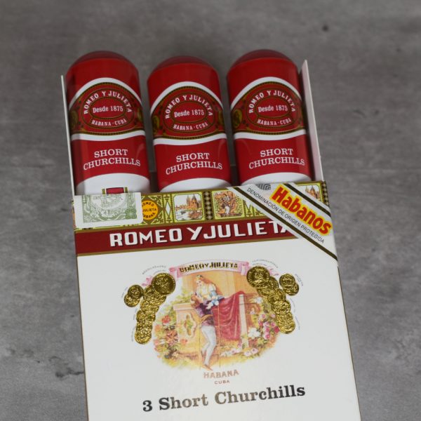 Romeo y Julieta Short Churchill Tubed Cigar - Pack of 3 | Premium Medium Strength Robusto | Classic Havana Blend | 4 7/8" Length | 50 Ring Gauge | Ideal for Cigar Enthusiasts in Dubai, UAE