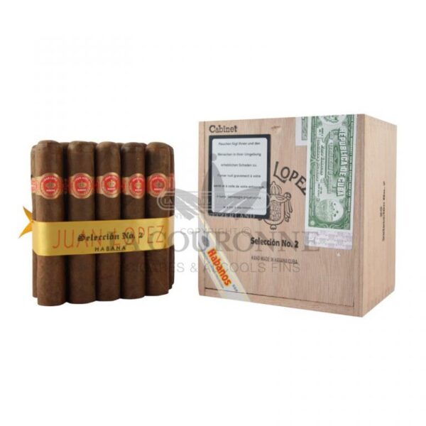 A pack of Juan Lopez Cigars with a wooden box of cigars