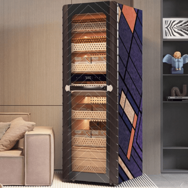 Electric cigar humidor with sculptural design and cedar drawers