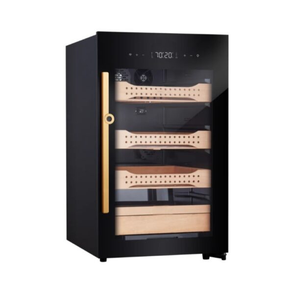 Electric cigar humidor with 650 cigar capacity, touch panel, and Spanish cedar drawers