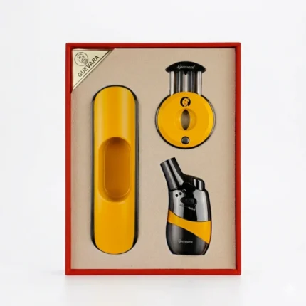 Guevara Yellow Leather Display Humidor Set with Lighter, Cutter & Ashtray