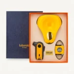 Lubinski Yellow Gold Luxury Cigar Gift Set – Porcelain Ashtray, Jet Torch Lighter & Stainless Steel Cutter